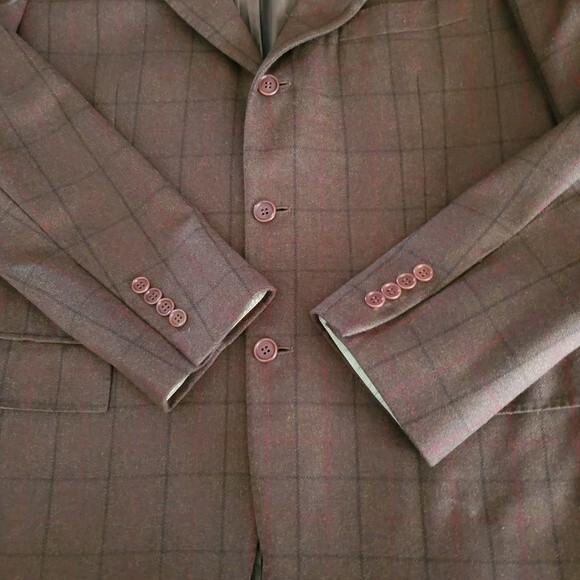KITON Cashmere Plaid 3 Button Windowpane Brown Red Blazer Jacket Coat 52 IT 42 U - Picture 5 of 16